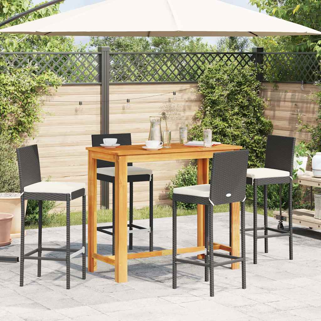 Set Bar da Giardino 5 pz Nero in Legno Acacia e Polyrattan | homemem39