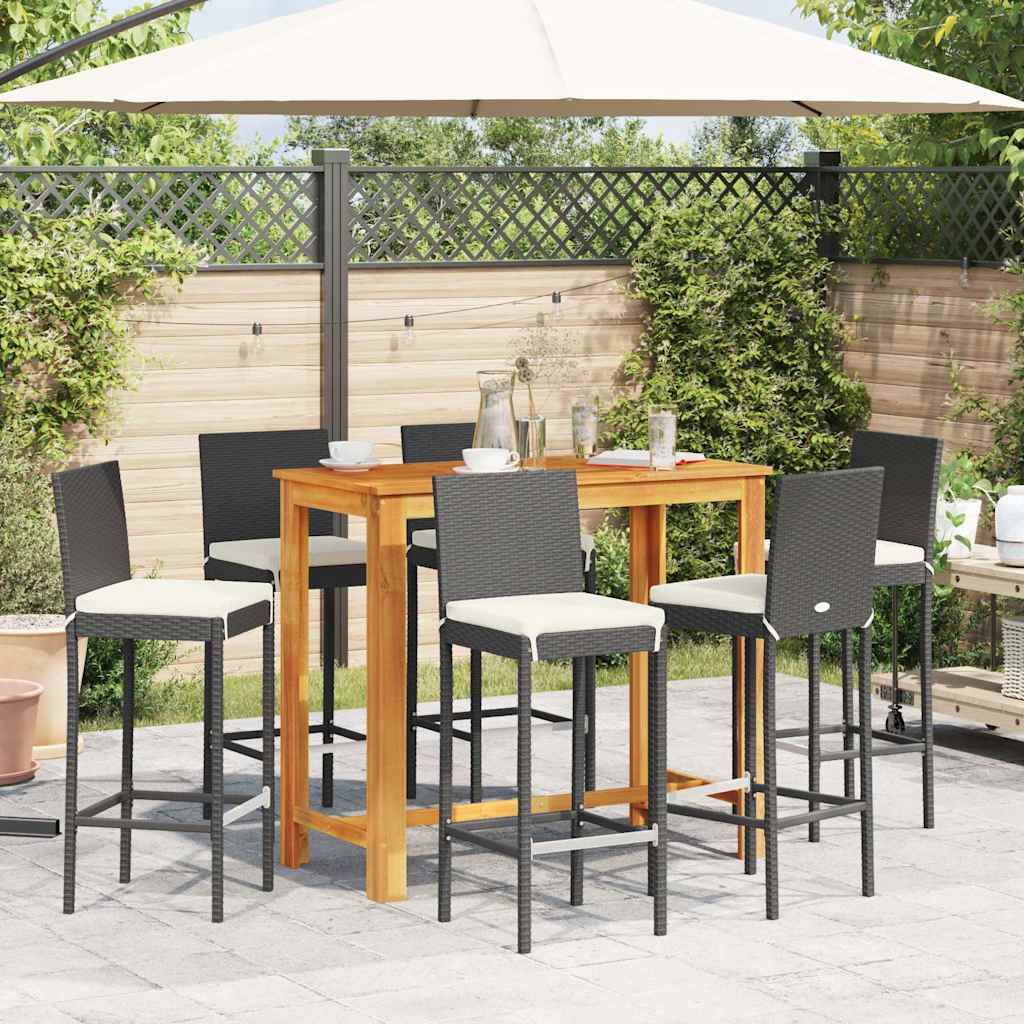 Set Bar da Giardino 7 pz Nero in Legno Acacia e Polyrattan | homemem39