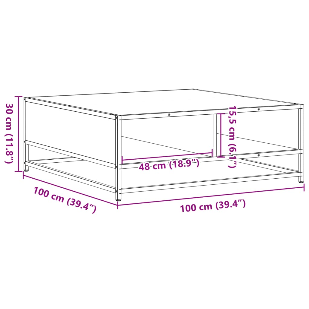 Tavolino Rovere Fumo 100x100x30 cm in Truciolato e Metallo