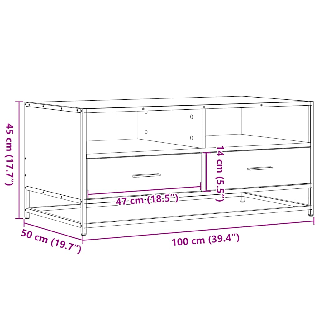 Tavolino Rovere Sonoma 100x50x45 cm Legno Multistrato e Metallo