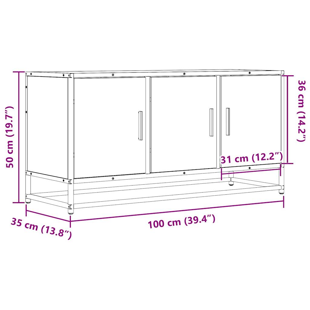 Mobile TV Grigio Sonoma 100x35x50 cm Legno Multistrato Metallo - homemem39