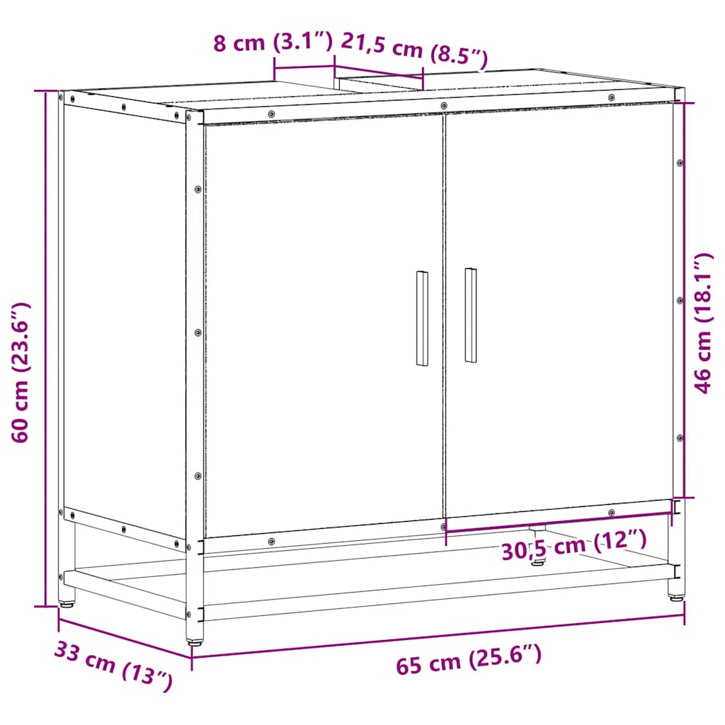 Mobile Lavabo Bagno Rovere Fumo 65x33x60 cm Legno Multistrato
