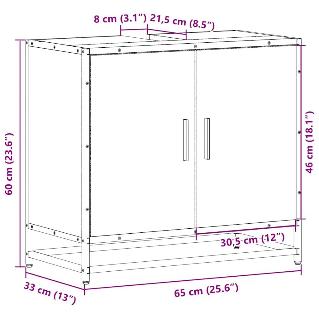 Mobile Lavabo Bagno Grigio Sonoma 65x33x60 cm Legno Multistrato | homemem39