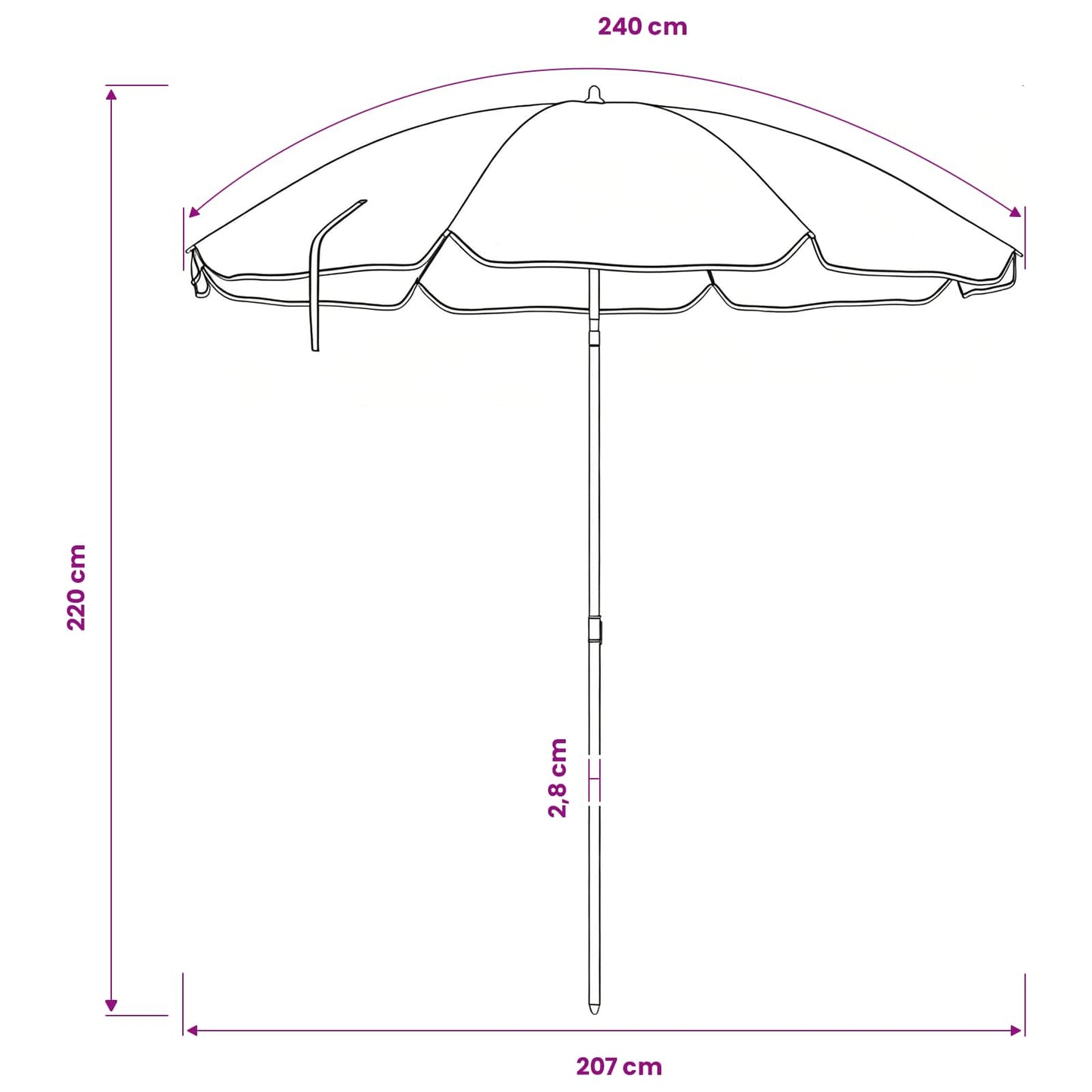 Ombrello da giardino 240 cm Poliestere 170T Blu e Bianco