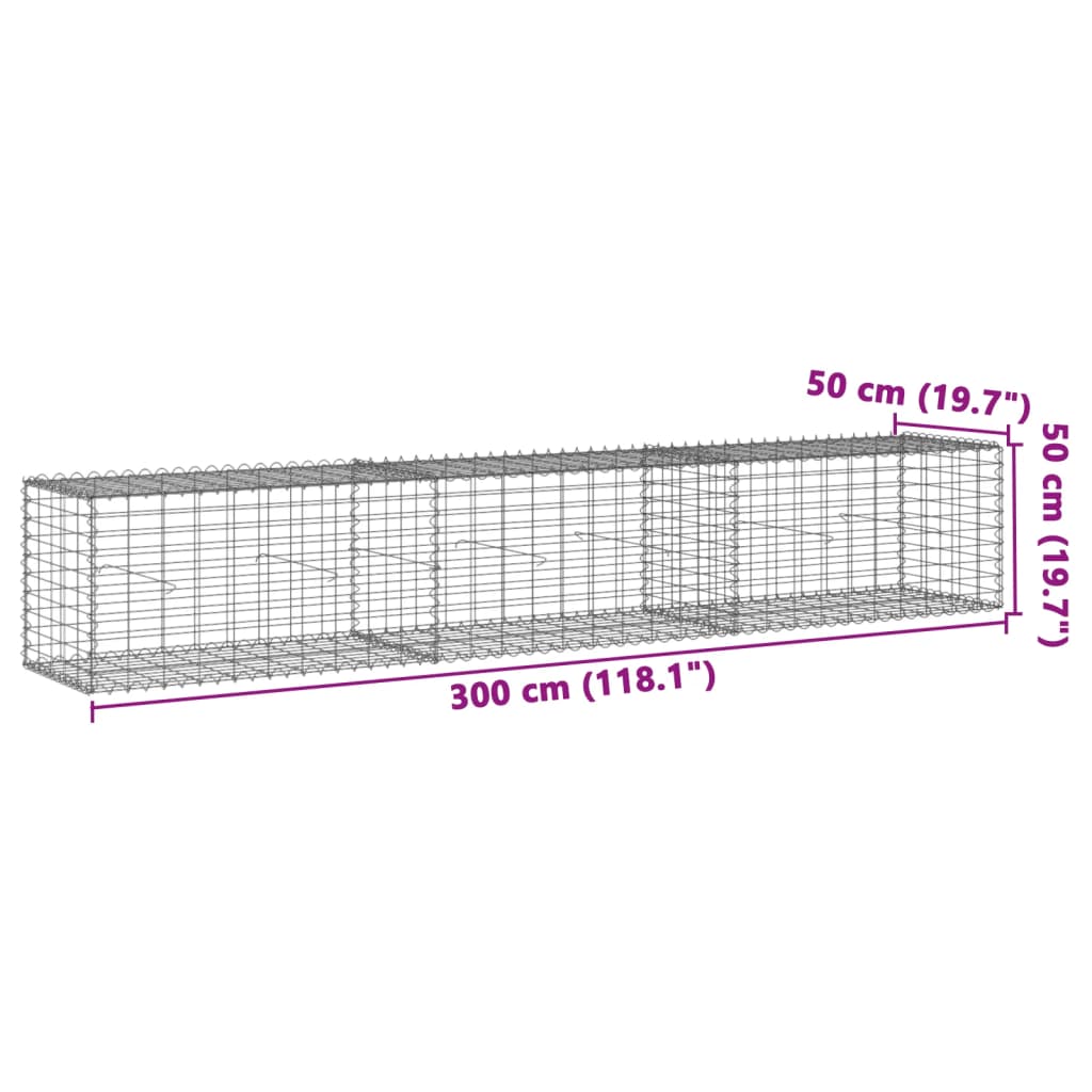Cesto Gabbione con Copertura 300x50x50 cm Ferro Zincato | homemem39