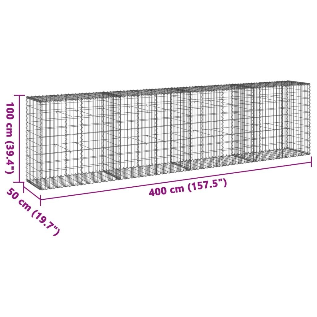 Cesto Gabbione con Copertura 400x50x100 cm in Ferro Zincato | homemem39