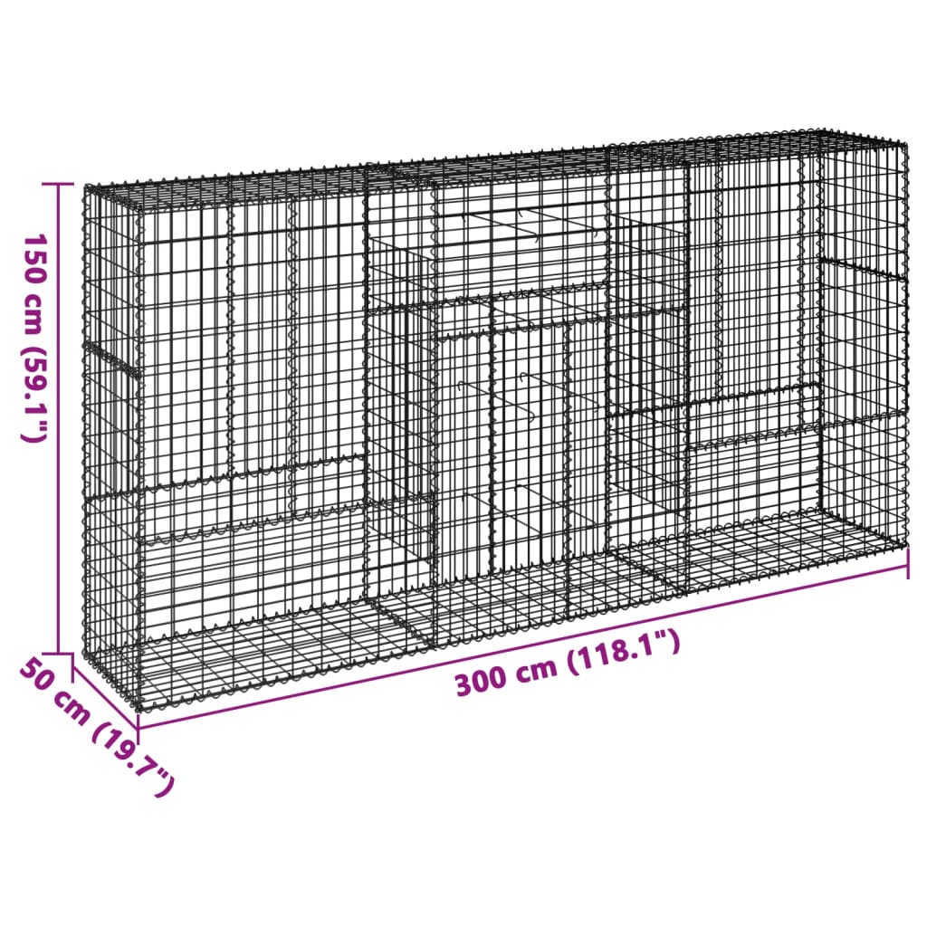 Cesto Gabbione con Copertura 300x50x150 cm in Ferro Zincato | homemem39