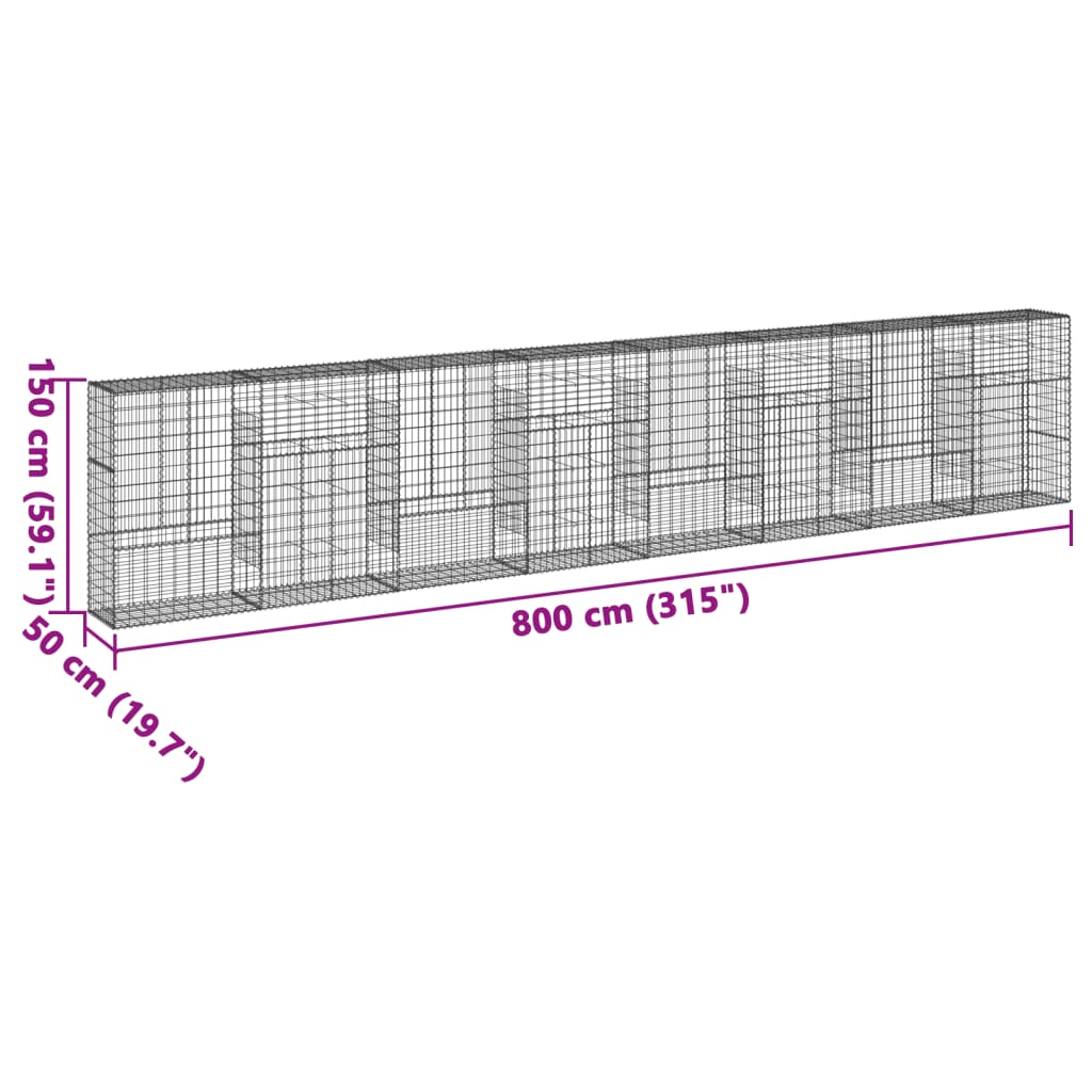 Cesto Gabbione con Copertura 800x50x150 cm in Ferro Zincato | homemem39