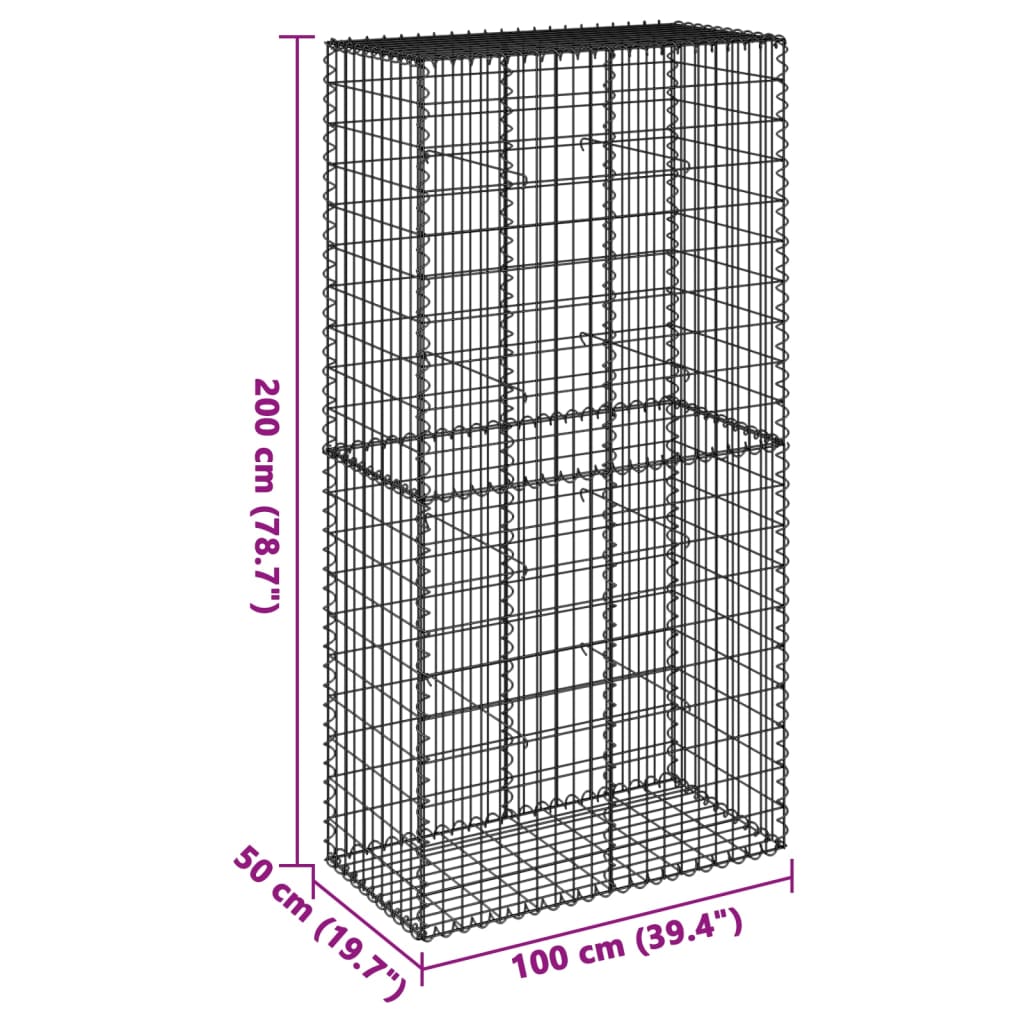 Cesto Gabbione con Copertura 100x50x200 cm in Ferro Zincato | homemem39