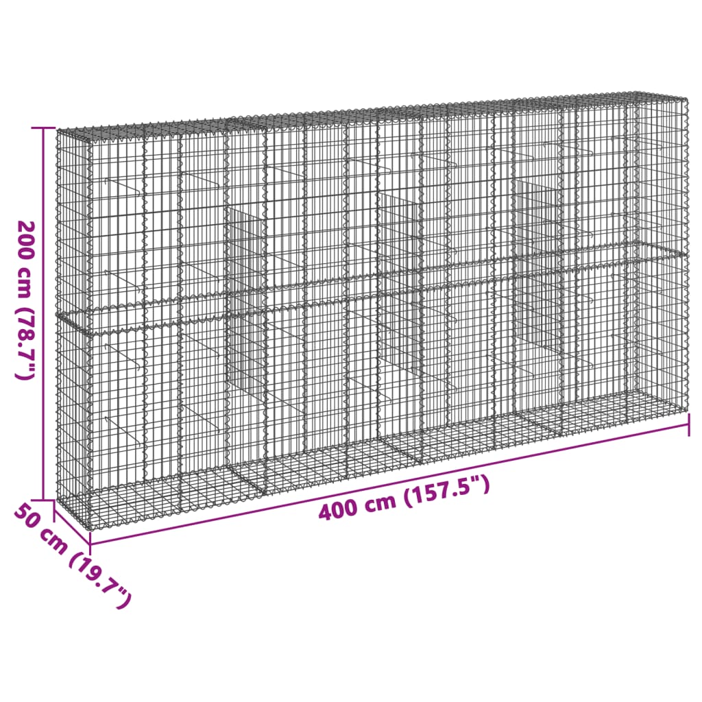 Cesto Gabbione con Copertura 400x50x200 cm in Ferro Zincato | homemem39
