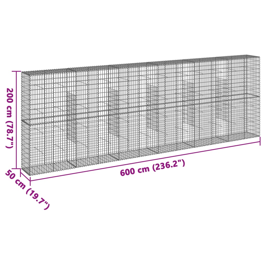 Cesto Gabbione con Copertura 600x50x200 cm in Ferro Zincato | homemem39