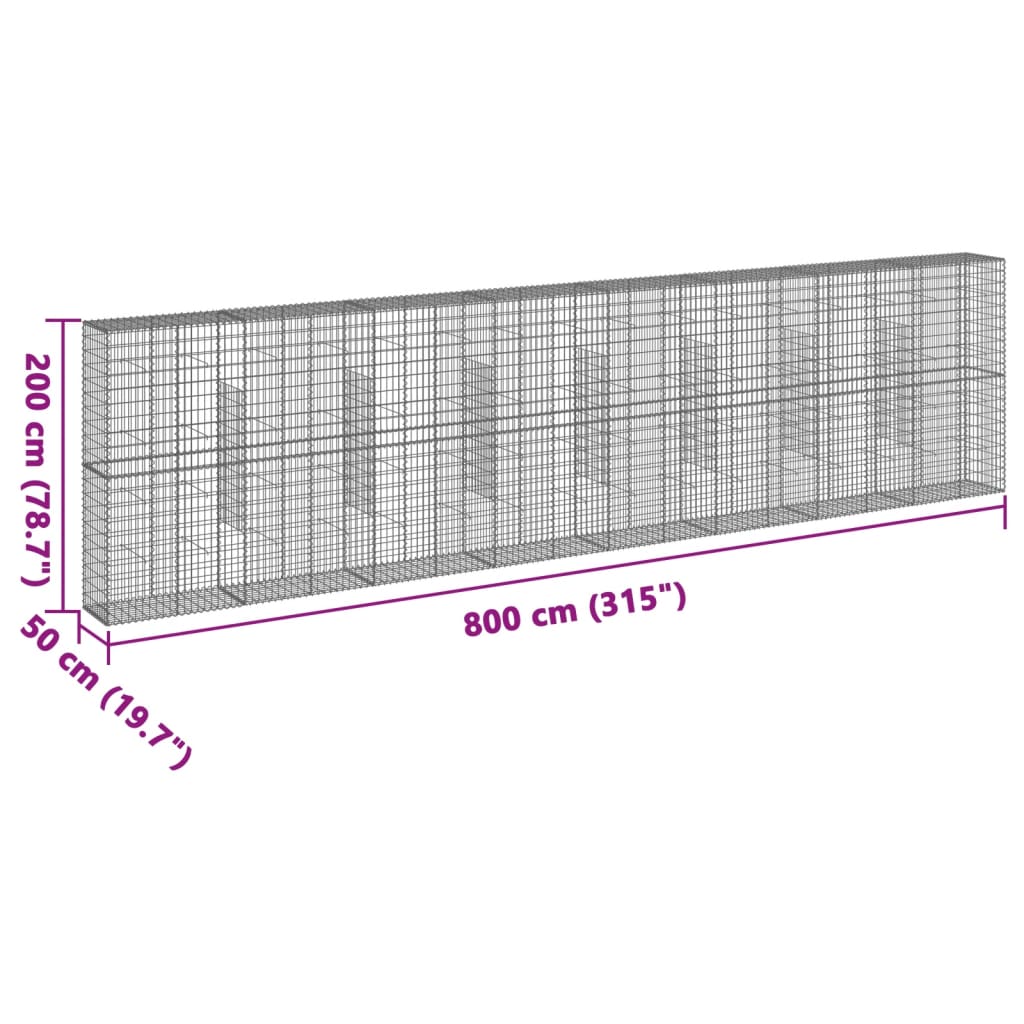 Cesto Gabbione con Copertura 800x50x200 cm Ferro Zincato | homemem39