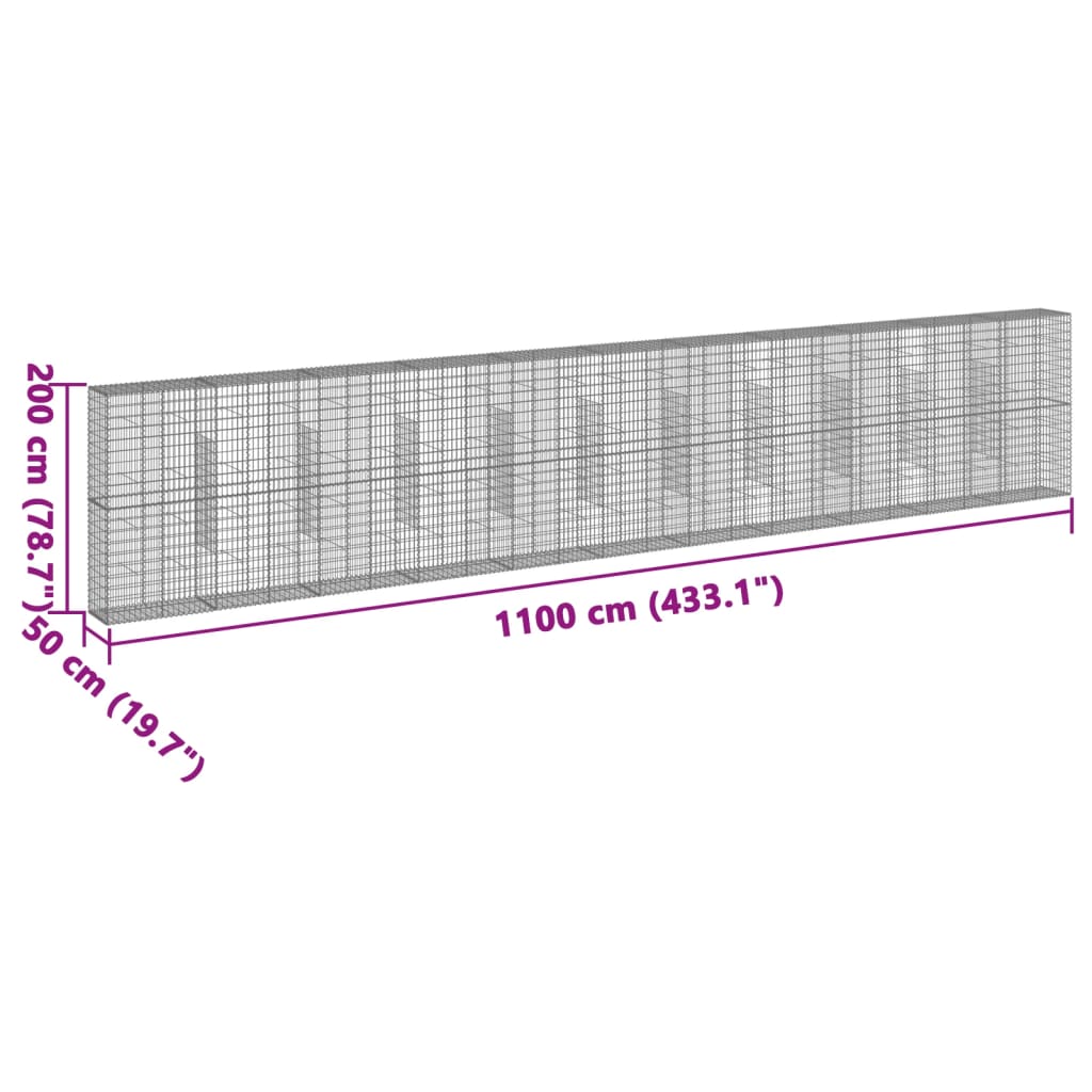 Cesto Gabbione con Copertura 1100x50x200 cm Ferro Zincato | homemem39
