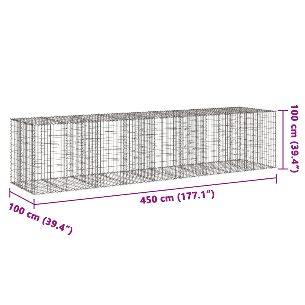 Cesto Gabbione con Copertura 450x100x100 cm in Ferro Zincato | homemem39