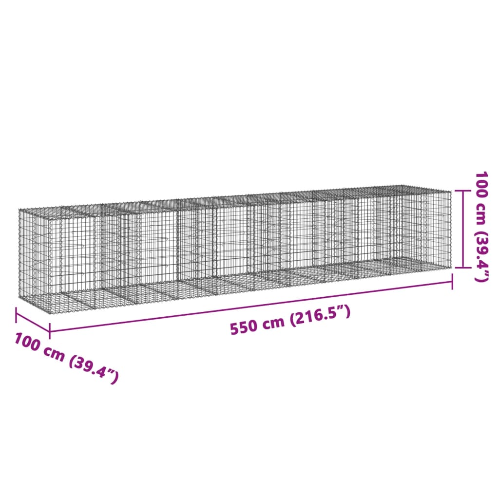 Cesto Gabbione con Copertura 550x100x100 cm in Ferro Zincato | homemem39