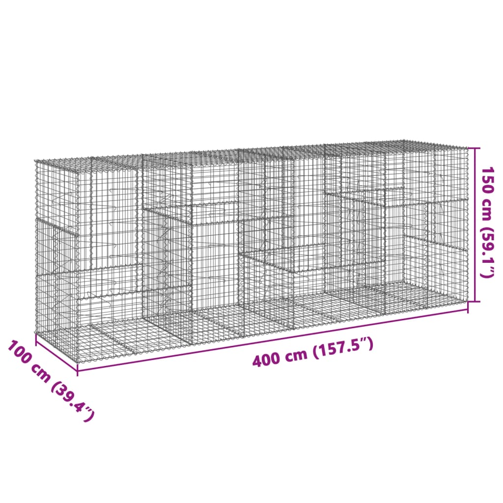 Cesto Gabbione con Copertura 400x100x150 cm in Ferro Zincato | homemem39