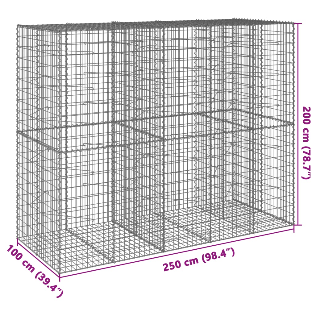 Cesto Gabbione con Copertura 250x100x200 cm in Ferro Zincato | homemem39