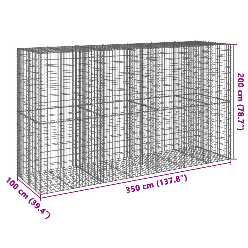 Cesto Gabbione con Copertura 350x100x200 cm in Ferro Zincato | homemem39
