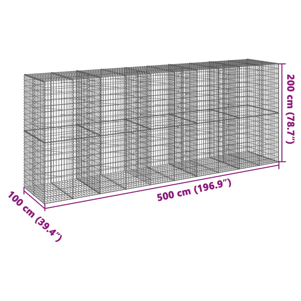 Cesto Gabbione con Copertura 500x100x200 cm in Ferro Zincato | homemem39