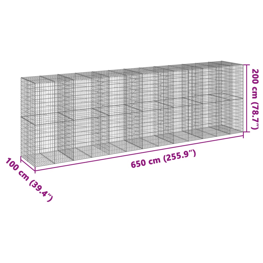 Cesto Gabbione con Copertura 650x100x200 cm in Ferro Zincato | homemem39