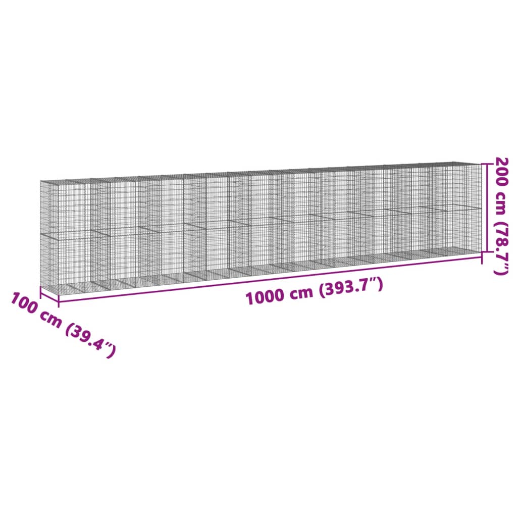 Cesto Gabbione con Copertura 1000x100x200 cm in Ferro Zincato | homemem39