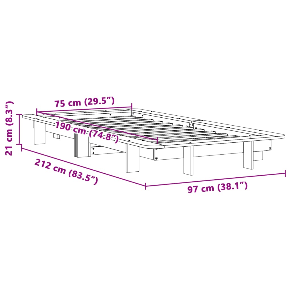 Letto senza Materasso 75x190 cm in Legno Massello Pino | homemem39