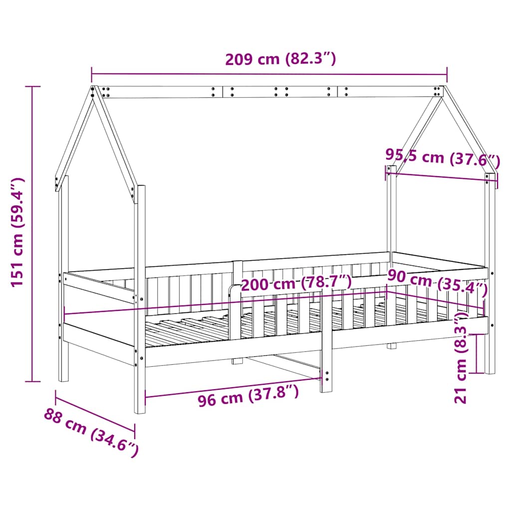 Giroletto Casetta Bambini Bianco 90x200 cm Legno Massello Pino | homemem39