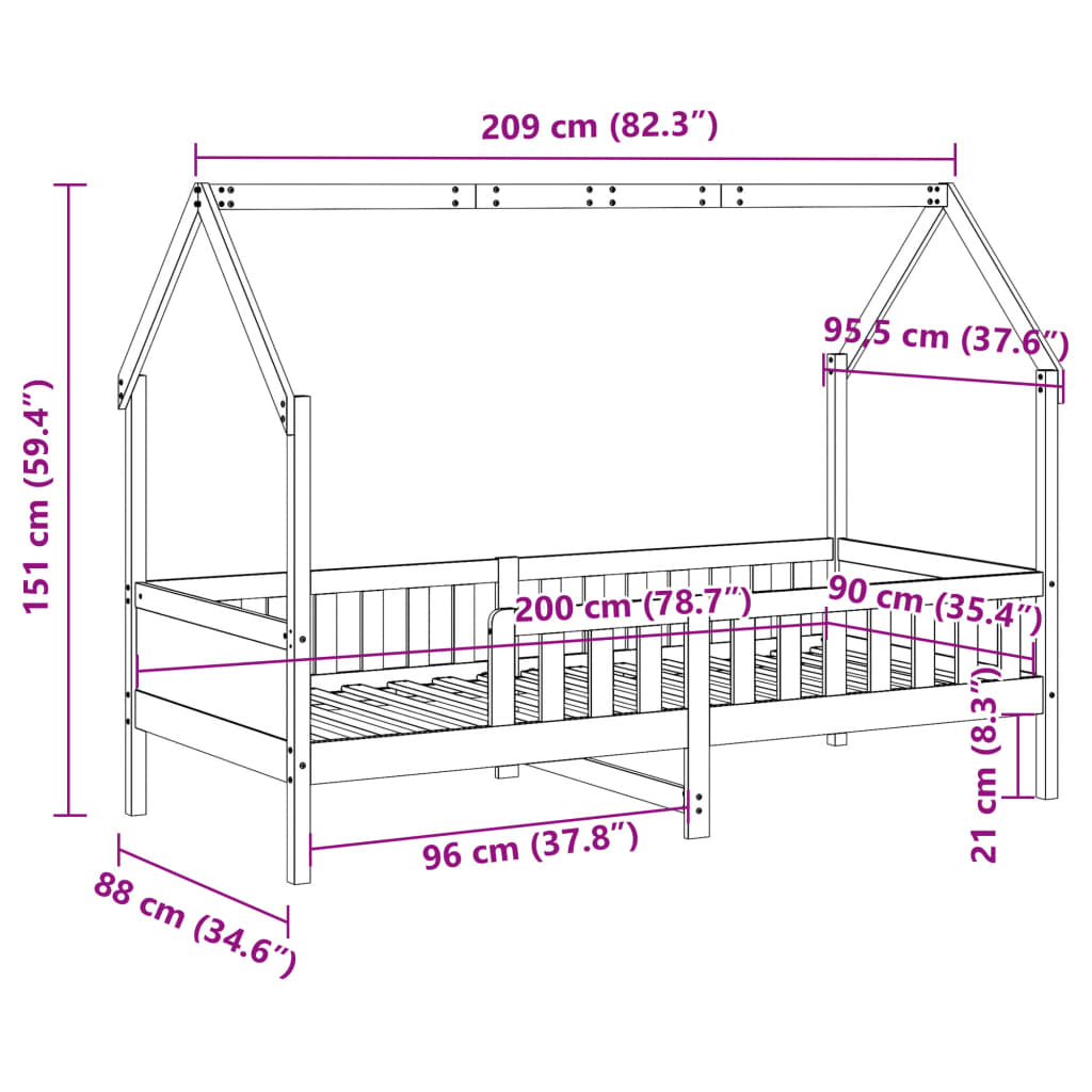 Giroletto Casetta Bambini Bianco 90x200 cm Legno Massello Pino - homemem39
