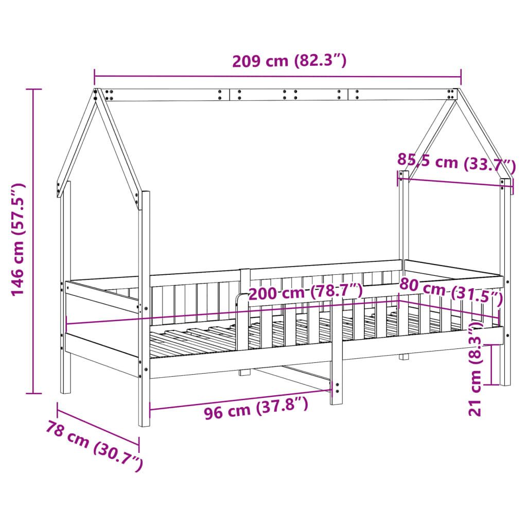 Giroletto Casetta per Bambini 80x200 cm Legno Massello di Pino - homemem39