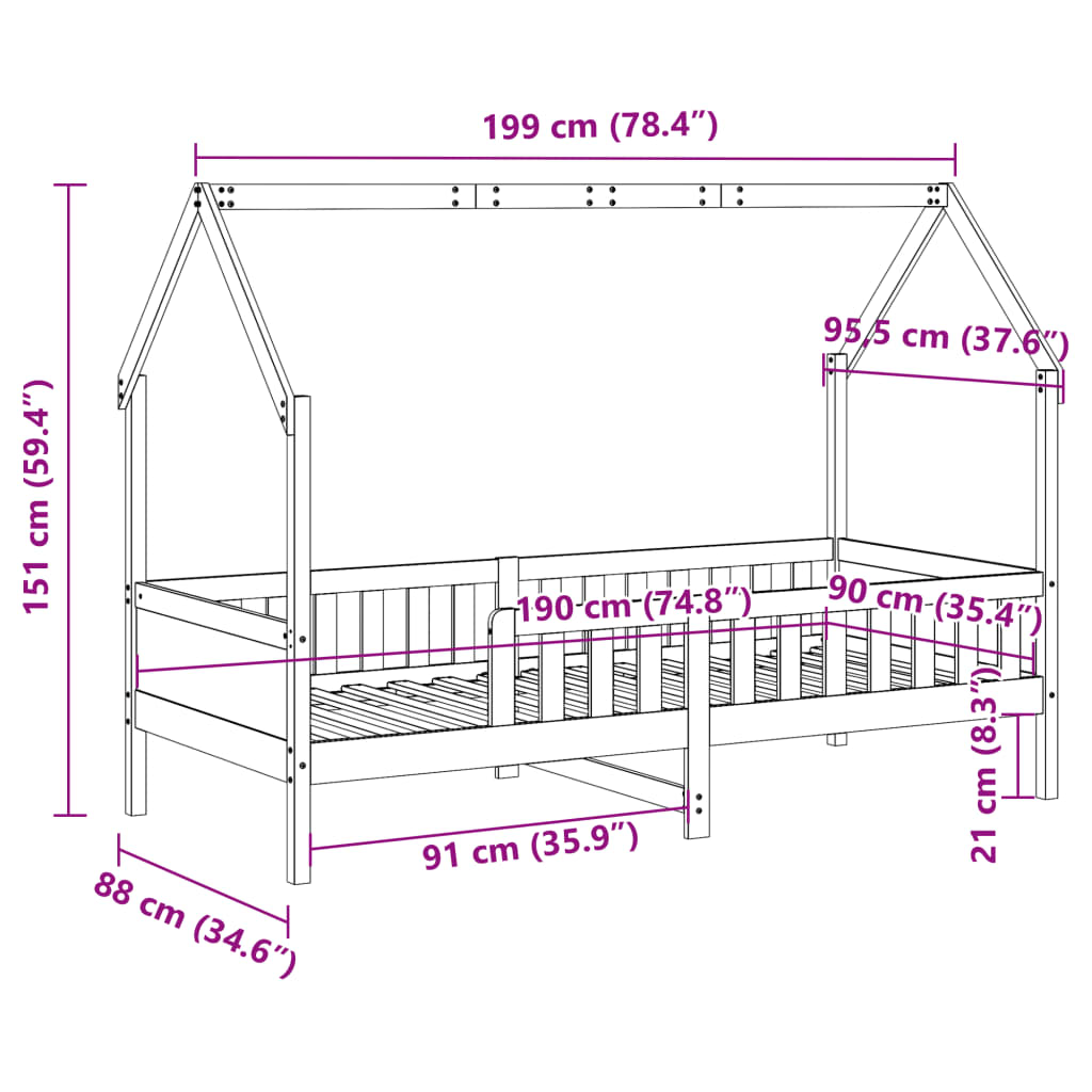 Giroletto Casetta Bambini Bianco 90x190 cm Legno Massello Pino | homemem39