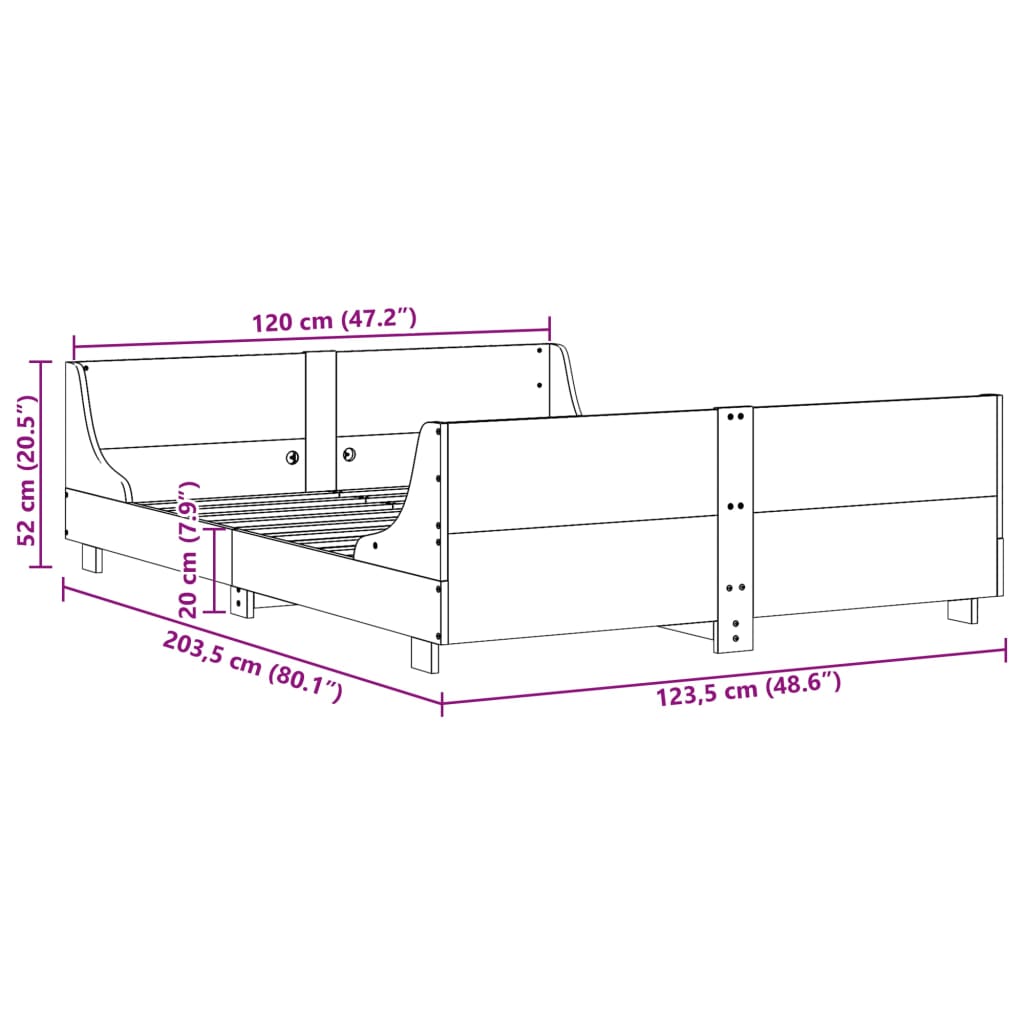 Letto senza Materasso 120x200 cm in Legno Massello di Pino | homemem39