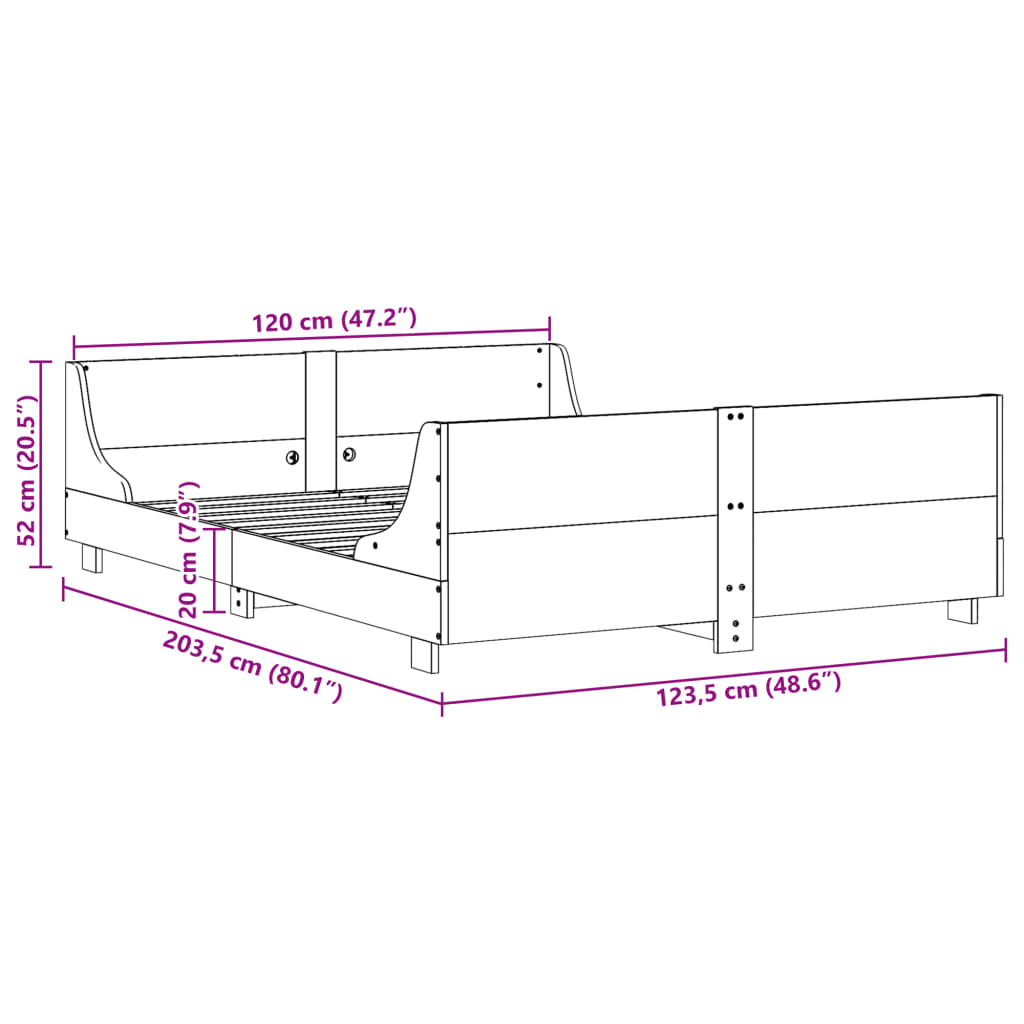Letto senza Materasso Bianco 120x200 cm Legno Massello di Pino | homemem39