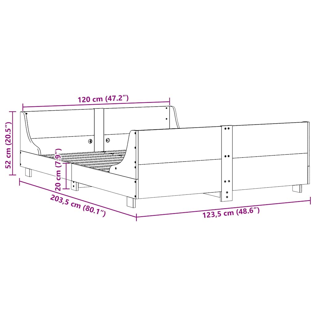 Letto senza Materasso Marrone Cera 120x200 cm in Legno di Pino | homemem39