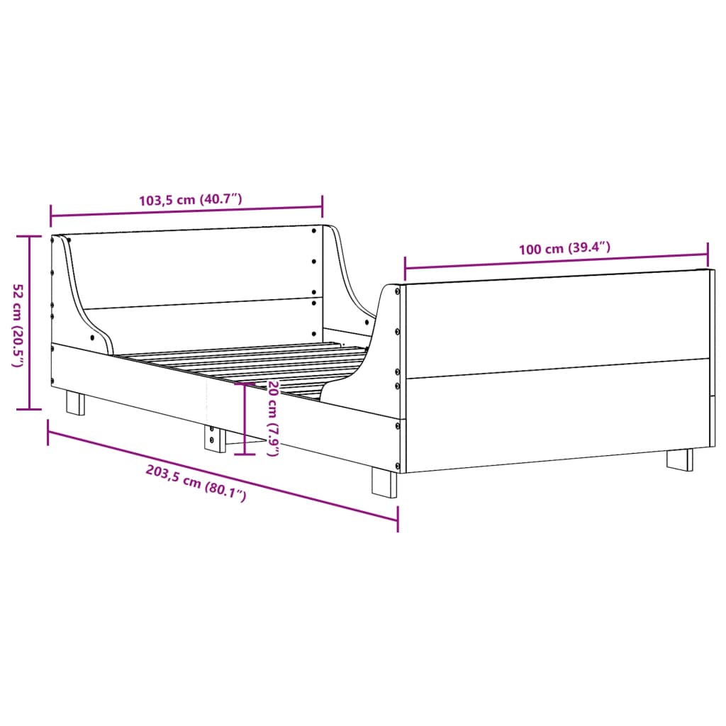 Letto senza Materasso Marrone Cera 100x200 cm in Legno di Pino | homemem39