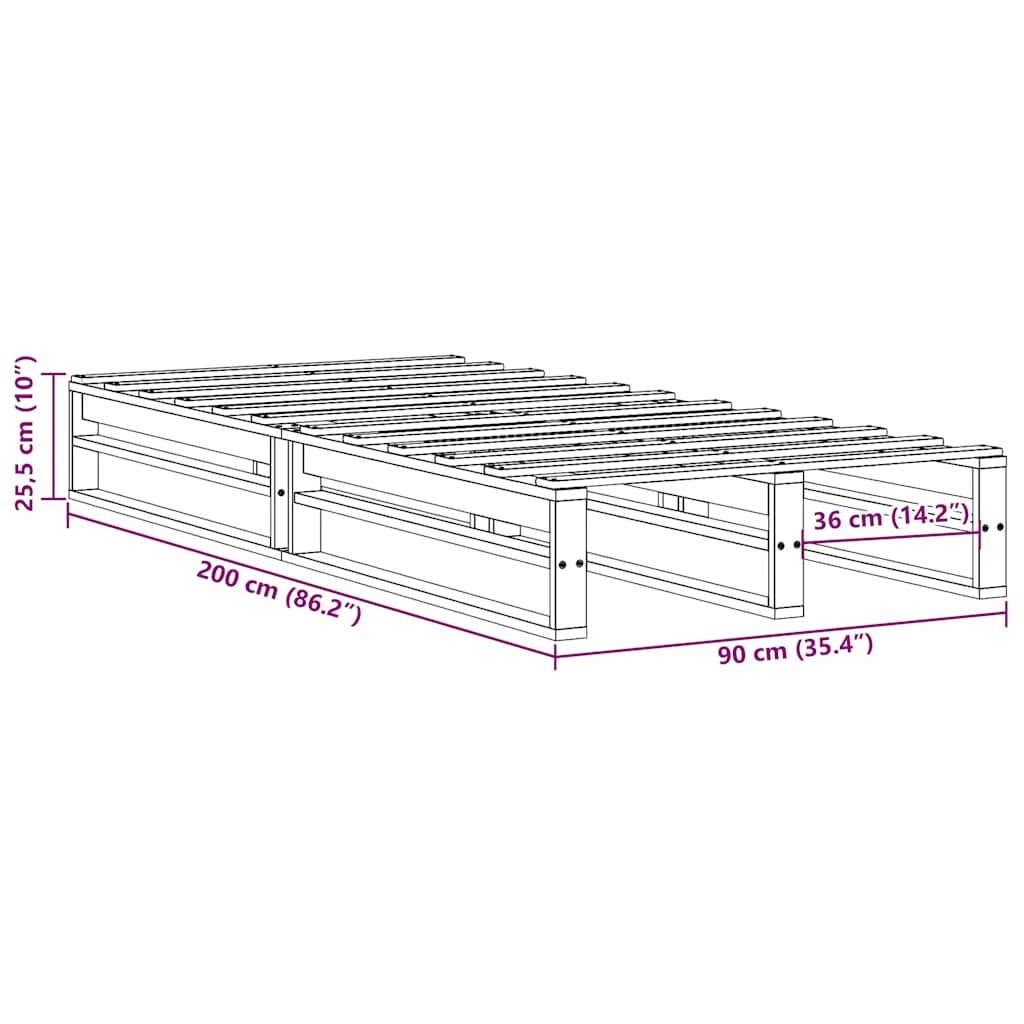Letto senza Materasso Bianco 90x200 cm Legno Massello di Pino | homemem39