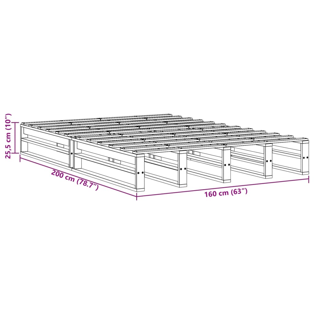 Letto senza Materasso Marrone Cera 160x200 cm in Legno di Pino | homemem39