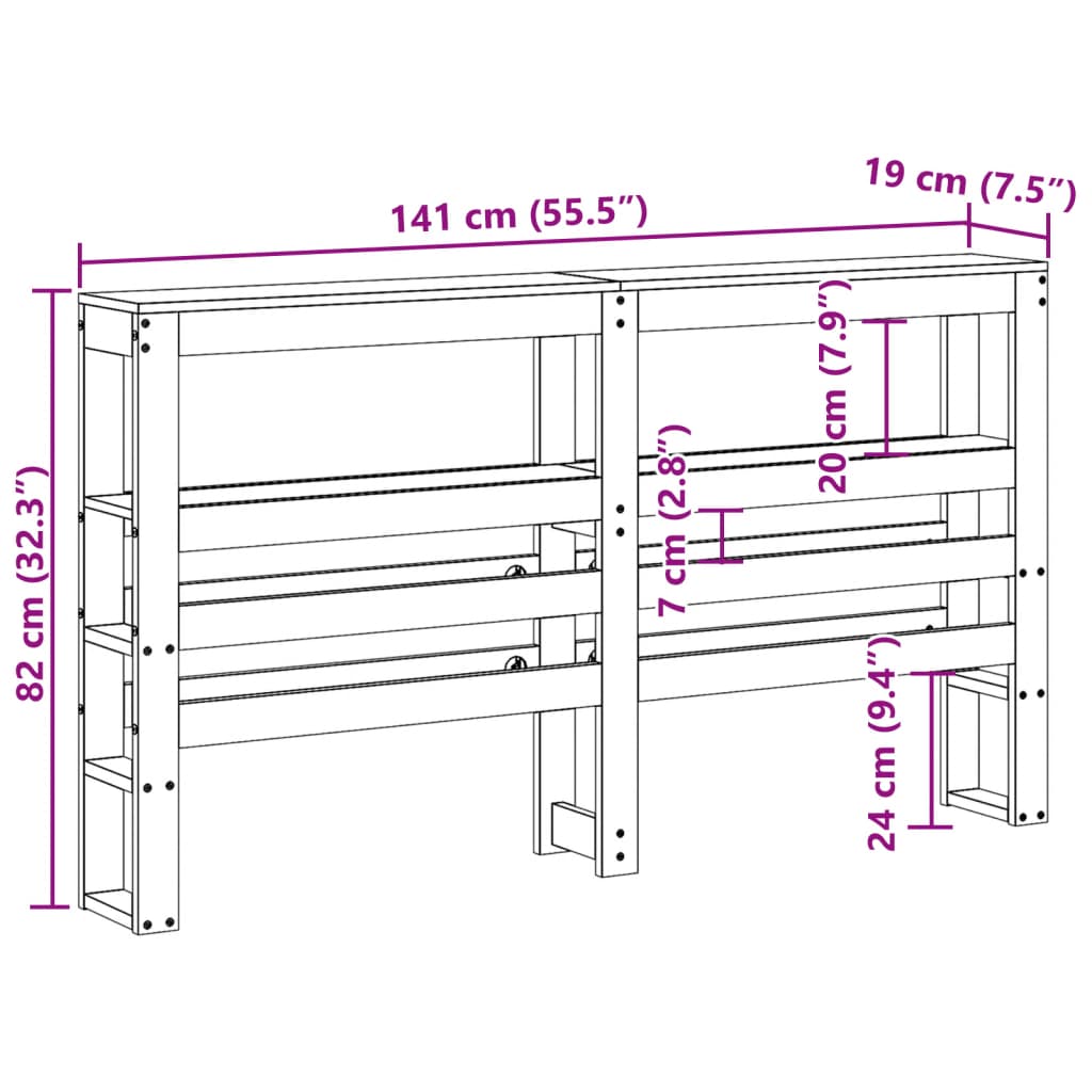 Testiera con Ripiani Bianca 135 cm in Legno Massello di Pino | homemem39
