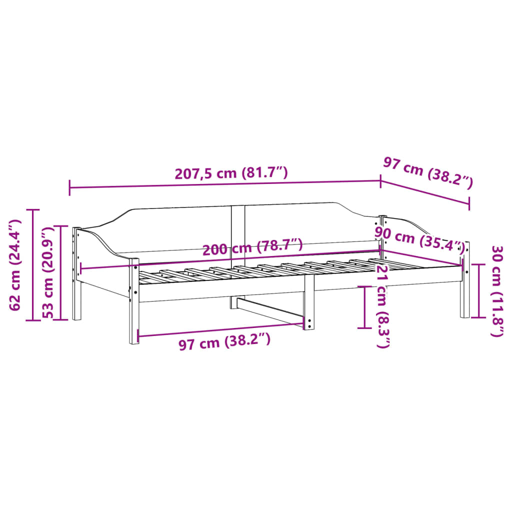 Letto senza Materasso 90x200 cm in Legno Massello di Pino | homemem39
