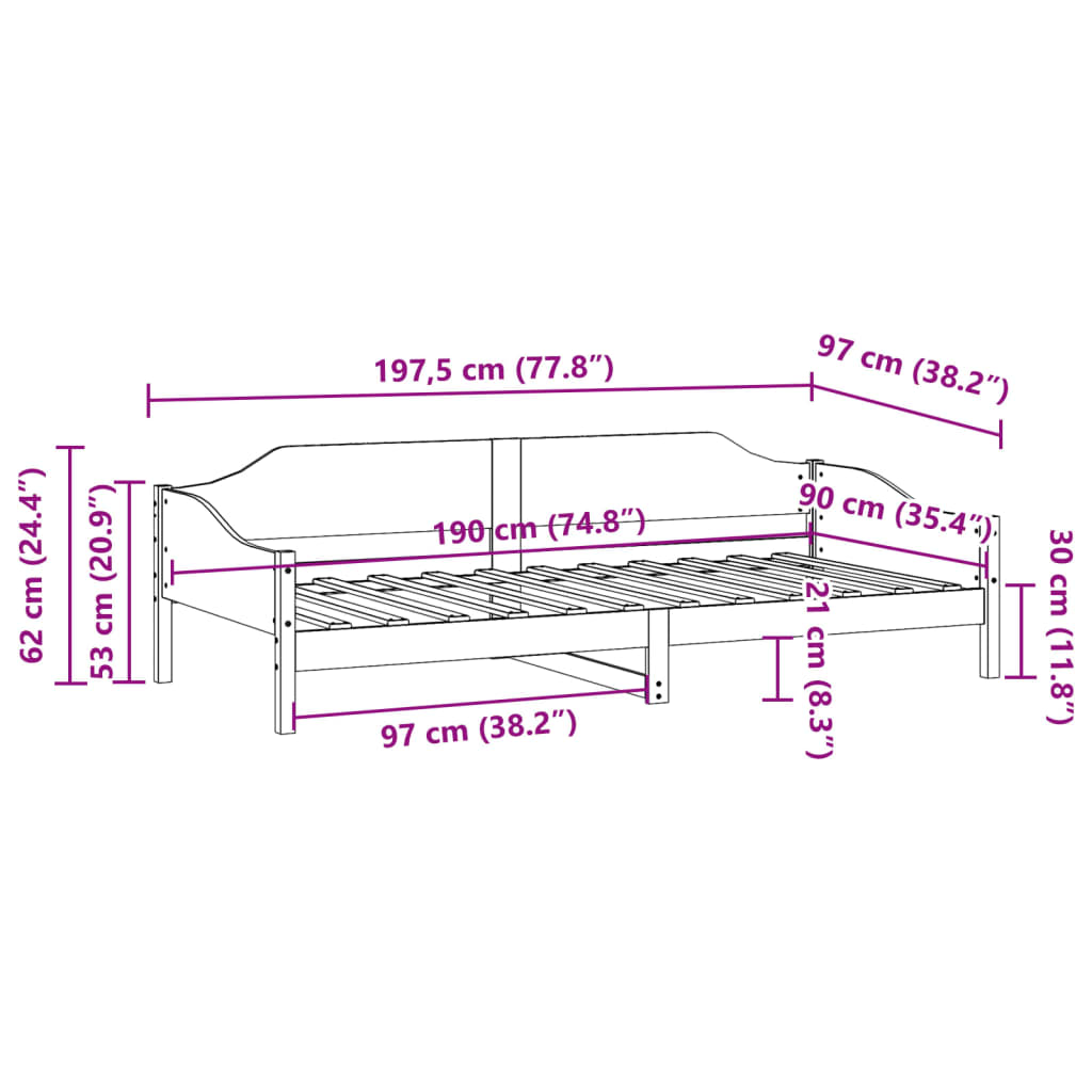 Letto senza Materasso Bianco 90x190 cm in Legno Massello Pino | homemem39