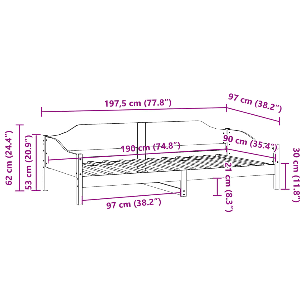 Letto senza Materasso Marrone Cera 90x190 cm in Legno di Pino | homemem39