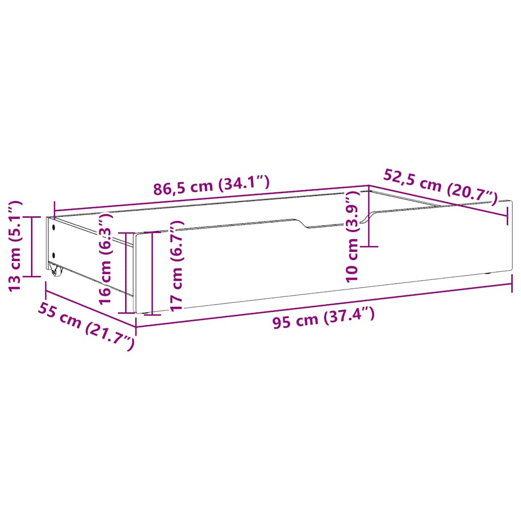 Cassettoni per Letto 2pz Marrone Cera 95x55x17 cm Legno di Pino | homemem39