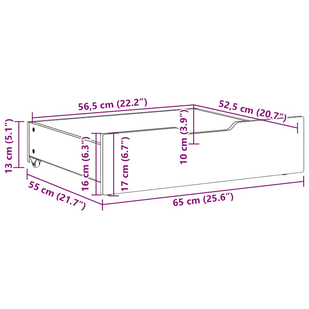 Cassettoni per Letto 2pz Marrone Cera 65x55x17 cm Legno di Pino | homemem39