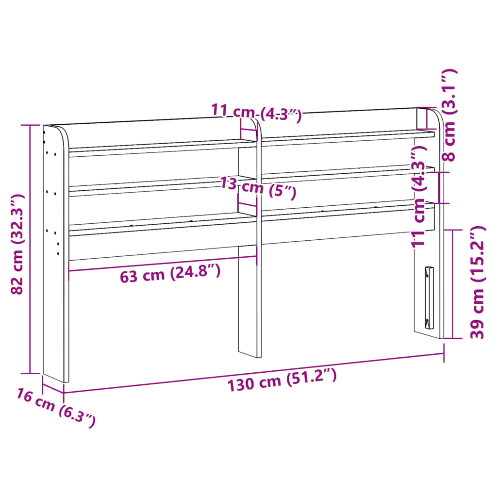 Testiera con Ripiani Marrone Cera 120 cm Legno Massello di Pino