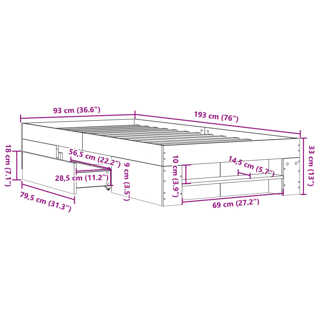 Giroletto Nero 90x190 cm in Legno Multistrato