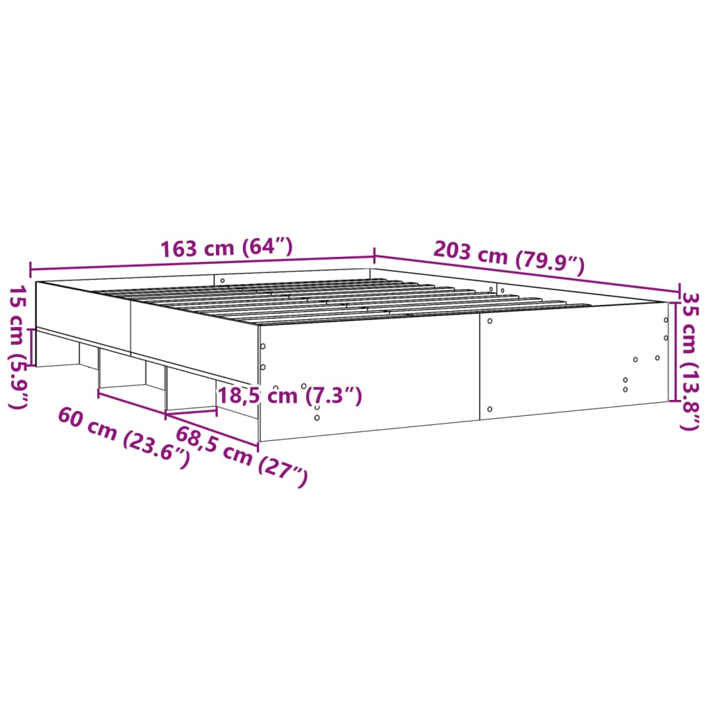 Giroletto senza Materasso Rovere Fumo 160x200 cm in Truciolato | homemem39