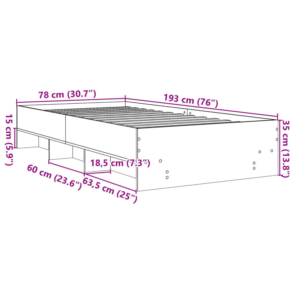 Giroletto senza Materasso Rovere Marrone 75x190cm in Truciolato | homemem39