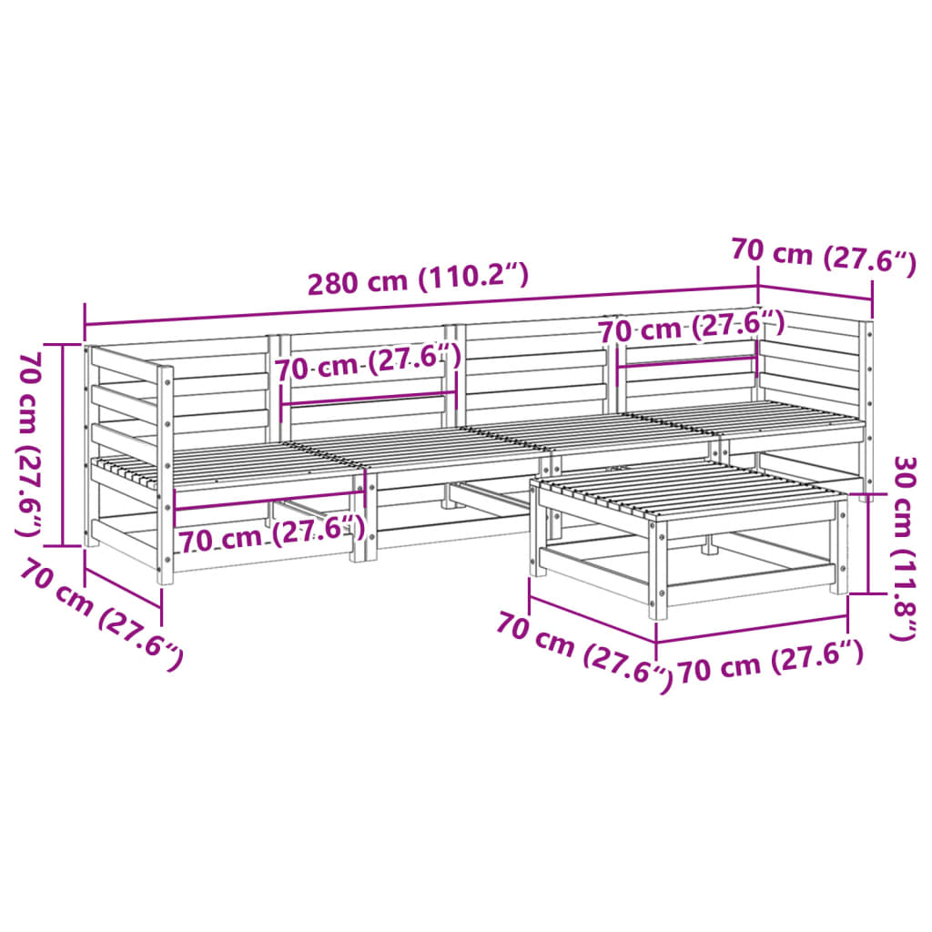 Set Divani da Giardino 5 pz in Legno Massello di Pino | homemem39