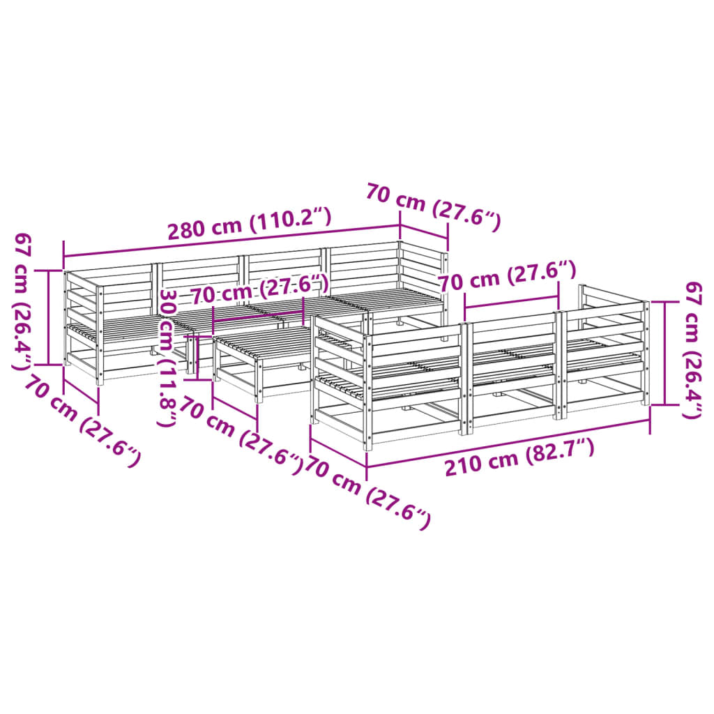 Set Divani da Giardino 8 pz in Legno Impregnato di Pino | homemem39