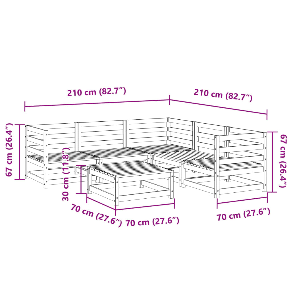 Set Divani da Giardino 6 pz in Legno Massello di Pino | homemem39