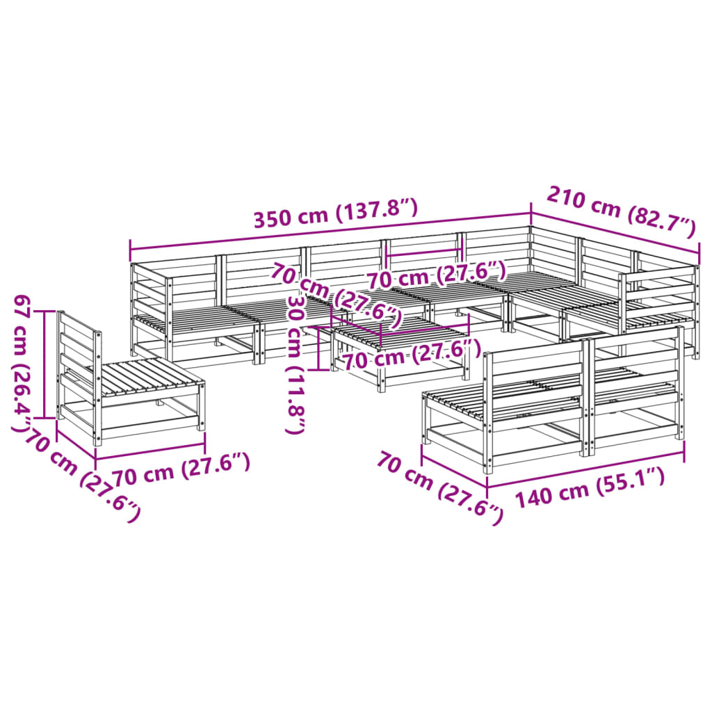 Set Divani da Giardino 11pz Marrone Cera Legno Massello di Pino | homemem39